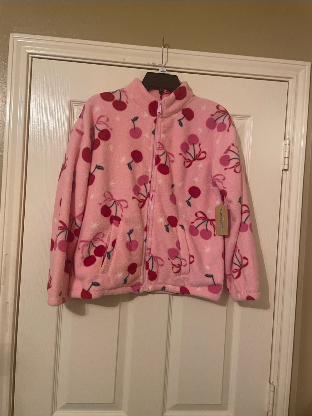 Thereabouts Girls' Pink Cherry Fleece Jacket - Cozy Zip Front Size: L